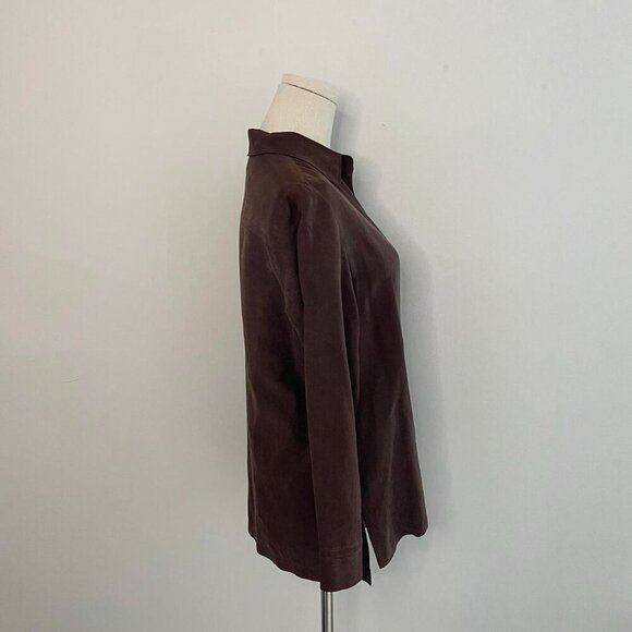 Vintage Josephine Chaus Brown Silk Linen Blouse Button Up Womens Size Medium - Picture 2 of 6